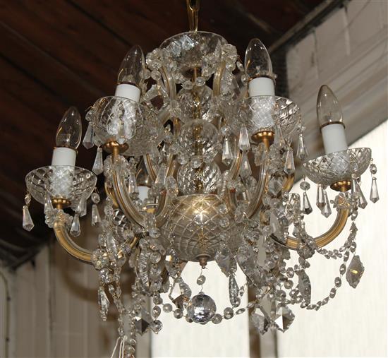 Six branch cut glass ceiling chandelier